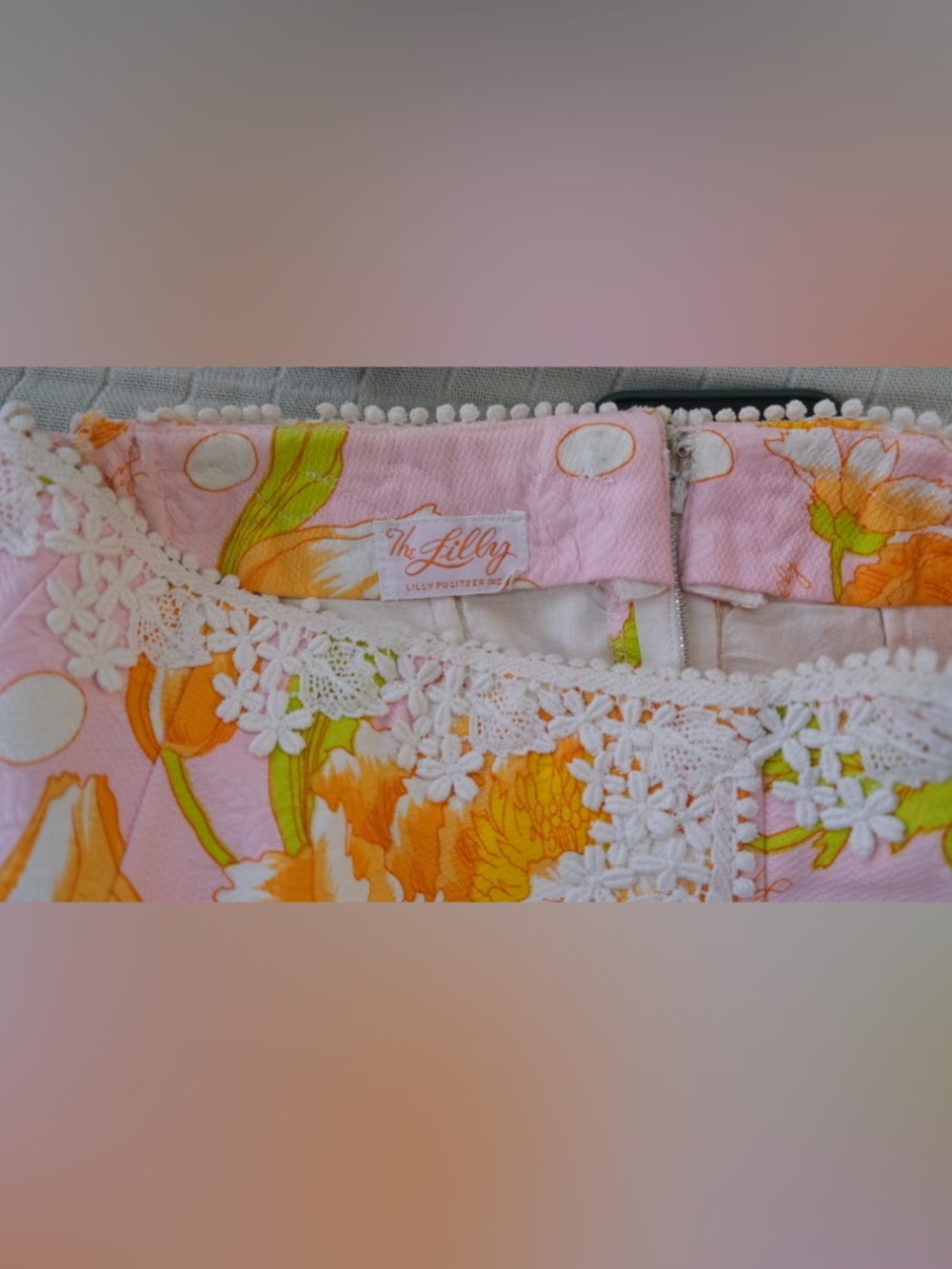Vintage 1970s The Lilly (now Lilly Pulitzer) Pink and Orange Floral Skirt Set - Picture 9 of 10